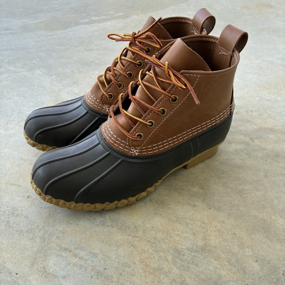 LL Bean Bean Boots Mens 8 M Leather Brown Rubber Waterproof Made USA Duck VTG